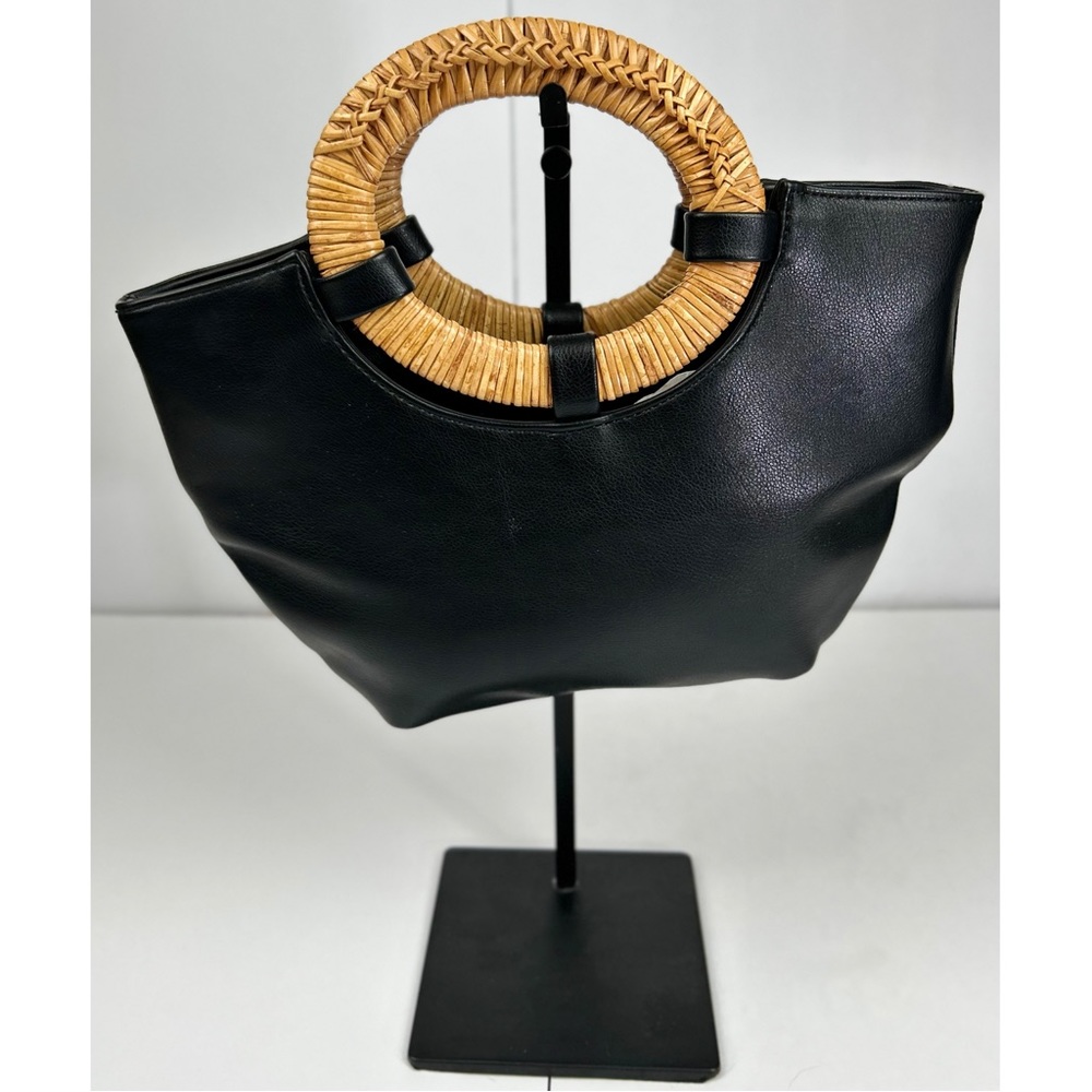 Anthropologie Natalia Wicker Handle Tote Bag Black